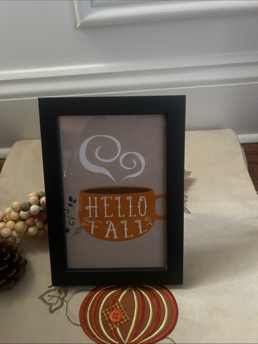 Hello Fall Orange Mug Framed Wall Art - Home Accents 4x6 Brand New